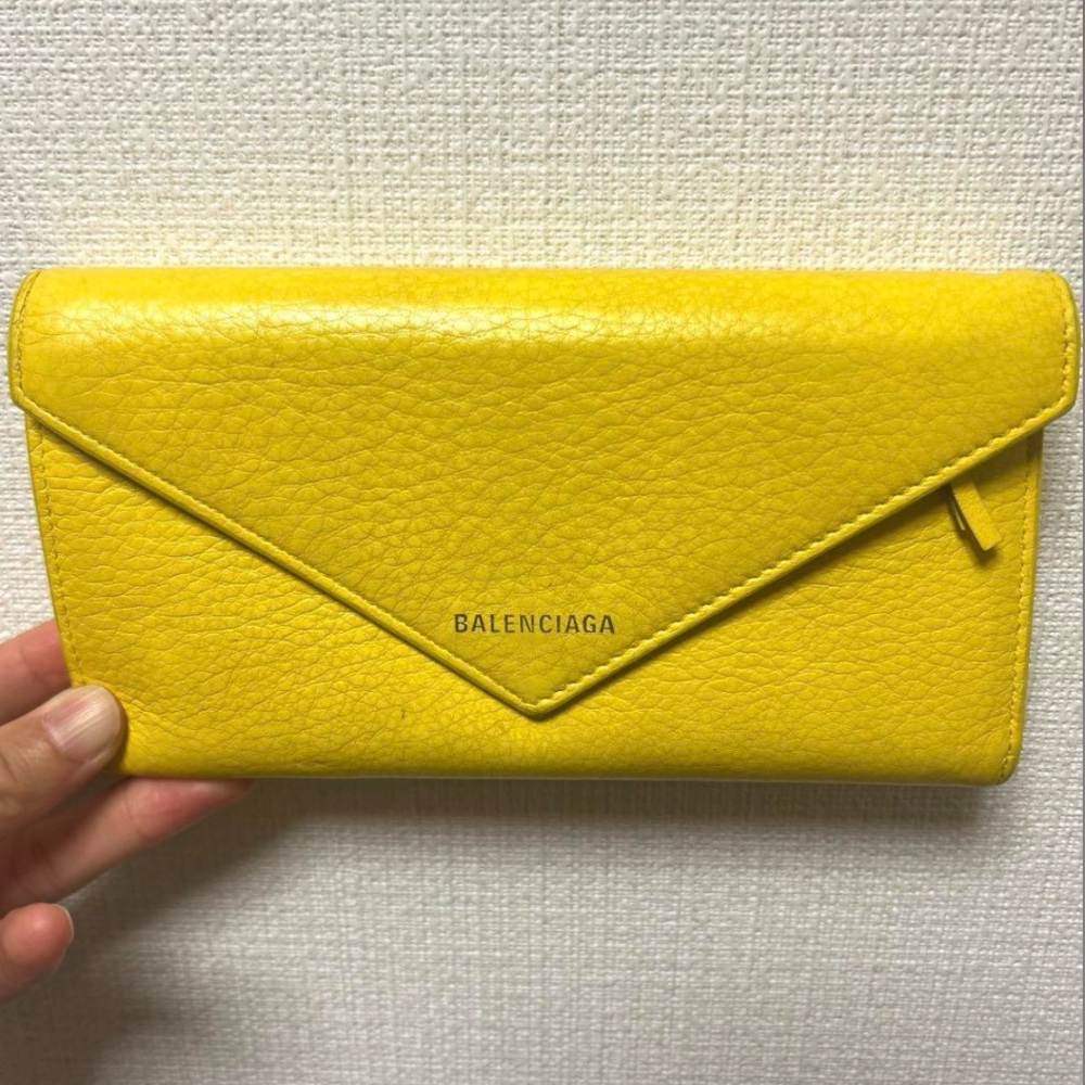 Balenciaga Yellow Leather Wallet with Envelope Design